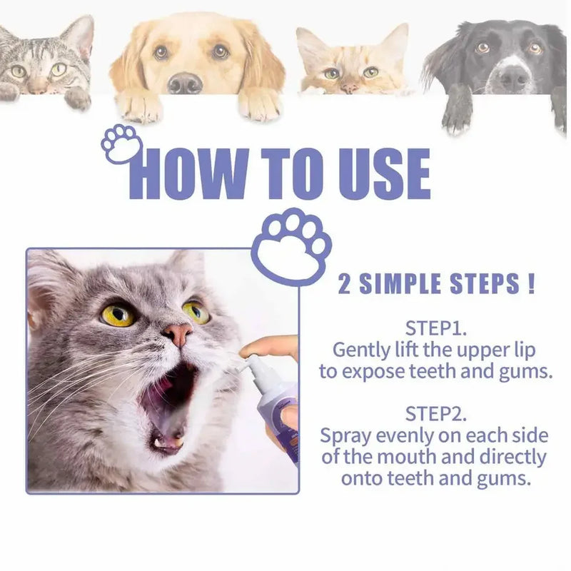 Spray Bucal para Pets 50ml - Limpeza Oral para Cães e Gatos, Hálito Fresco, Limpeza dos Dentes, Desodorante Bucal, Prevenção de Cálculo Dental, Elimina o Mau Hálito de Filhotes, Produtos para Animais de Estimação