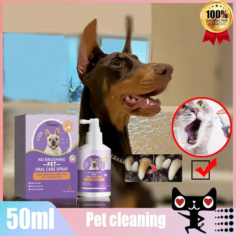 Spray Bucal para Pets 50ml - Limpeza Oral para Cães e Gatos, Hálito Fresco, Limpeza dos Dentes, Desodorante Bucal, Prevenção de Cálculo Dental, Elimina o Mau Hálito de Filhotes, Produtos para Animais de Estimação
