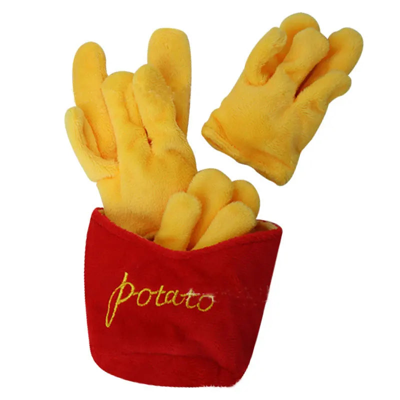 Brinquedos de Pelúcia para Cachorros Acessórios para Cães Brinquedo Macio com Apito Resistente a Mordidas para Mastigar e Morder em Formato de Sorvete, Batata Frita e Hambúrguer.