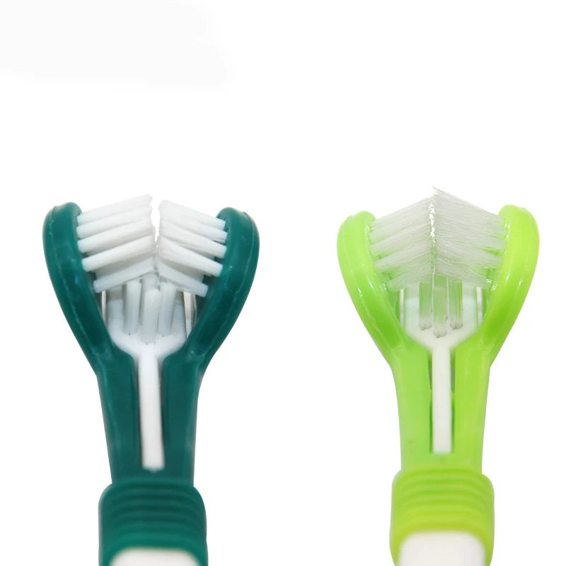 Escova de Dentes para Pets de Três Lados, Escova Multiangular com Três Cabeças para Limpeza de Cães e Gatos, Ferramenta de Higiene Bucal e Cuidados com o Mau Hálito.